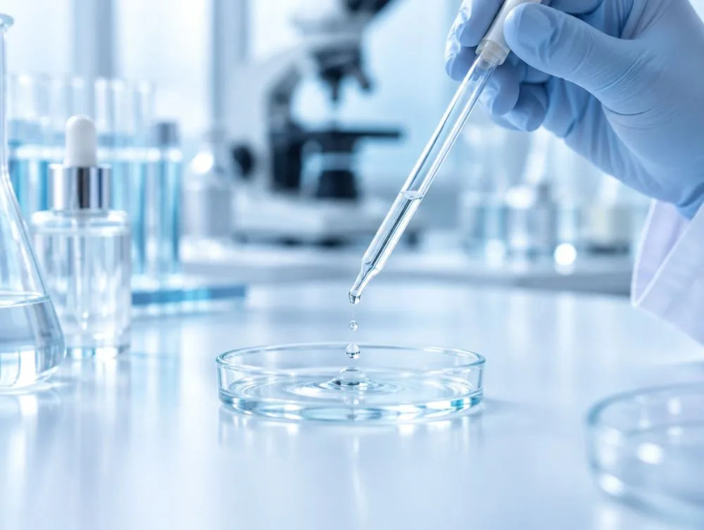 Pipeta z próbką serum w laboratorium kosmetycznym